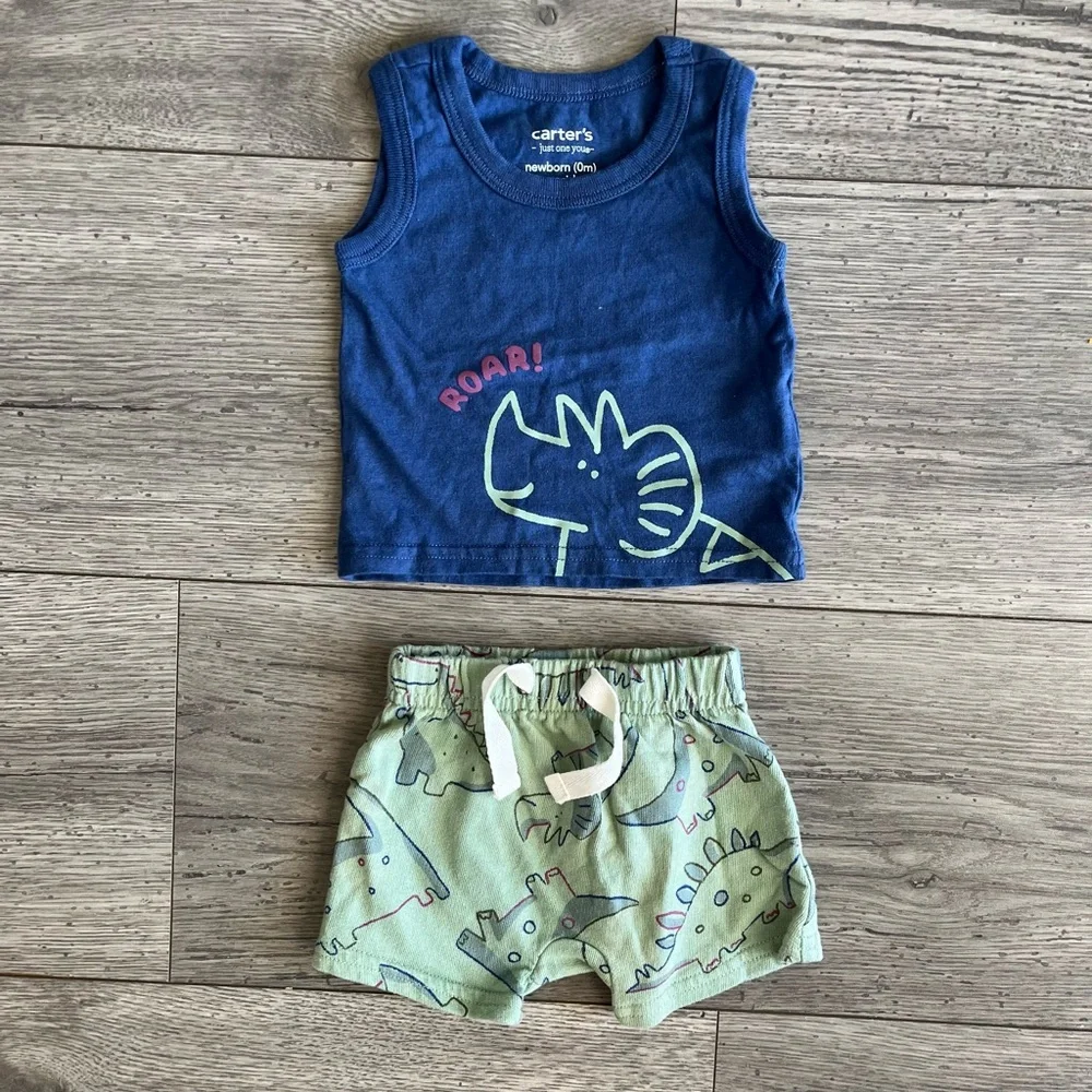 Carter’s Just One You Newborn Baby Boy Dinosaur Tank Top Shorts Outfit Blue